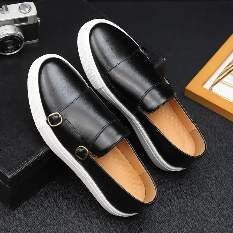 Genuine Leather Mens Loafers with Double Monk Strap | Comfortable Black Casual Footwear 7