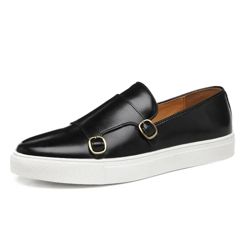 Genuine Leather Mens Loafers with Double Monk Strap | Comfortable Black Casual Footwear 12