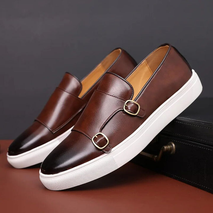 Genuine Leather Mens Loafers with Double Monk Strap | Comfortable Black Casual Footwear 2