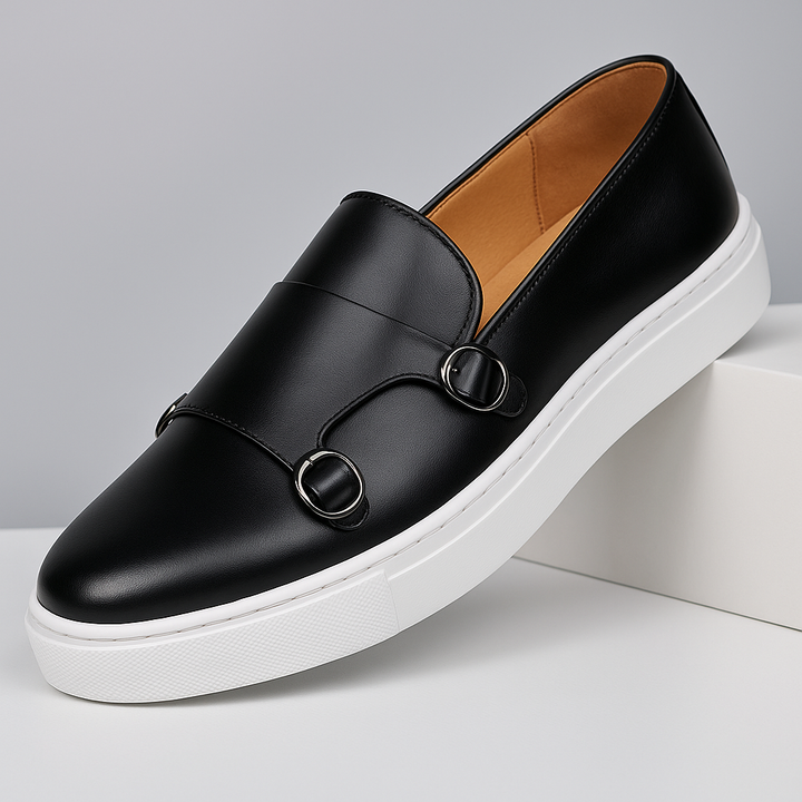 Genuine Leather Mens Loafers with Double Monk Strap | Comfortable Black Casual Footwear 6