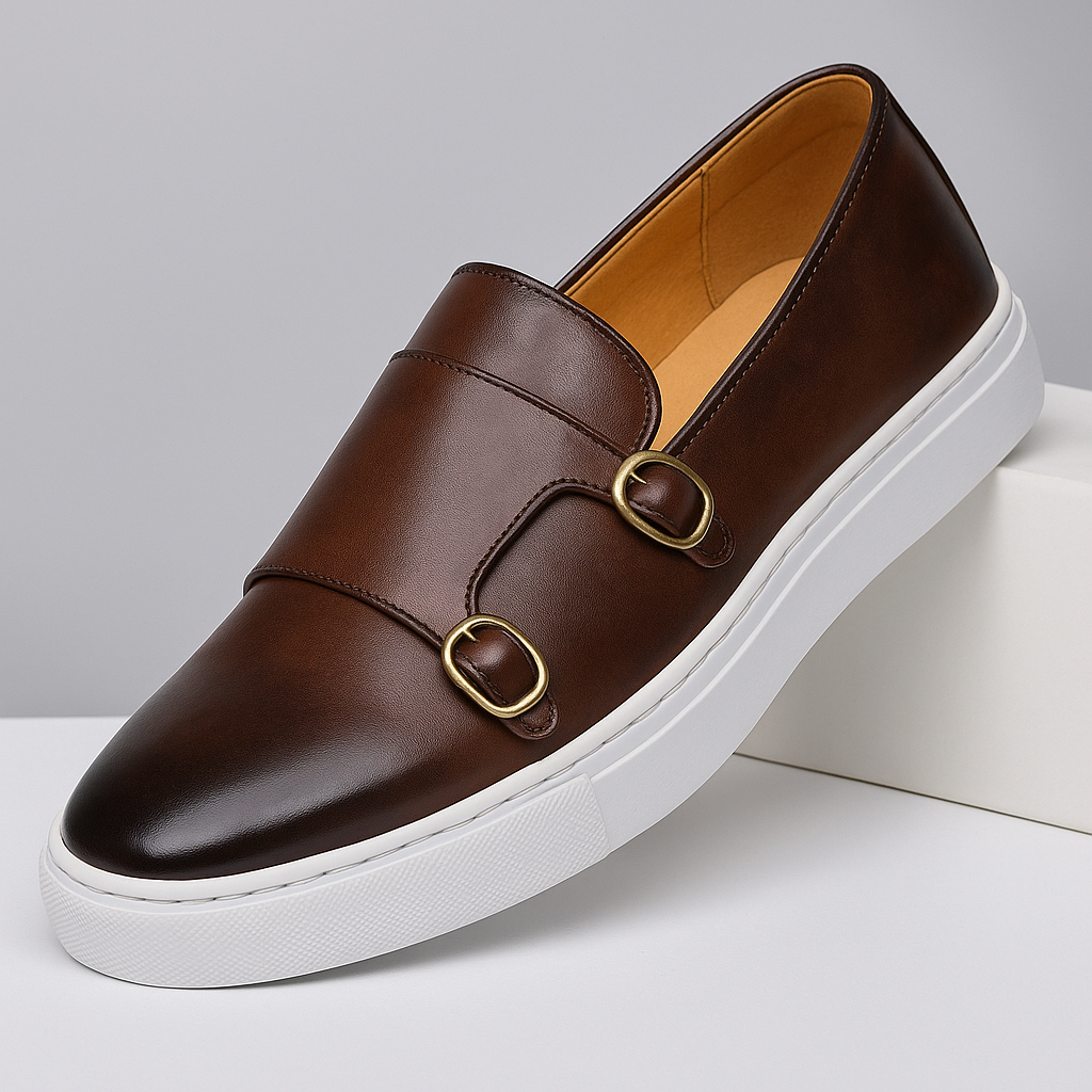 Genuine Leather Mens Loafers with Double Monk Strap | Comfortable Black Casual Footwear 1