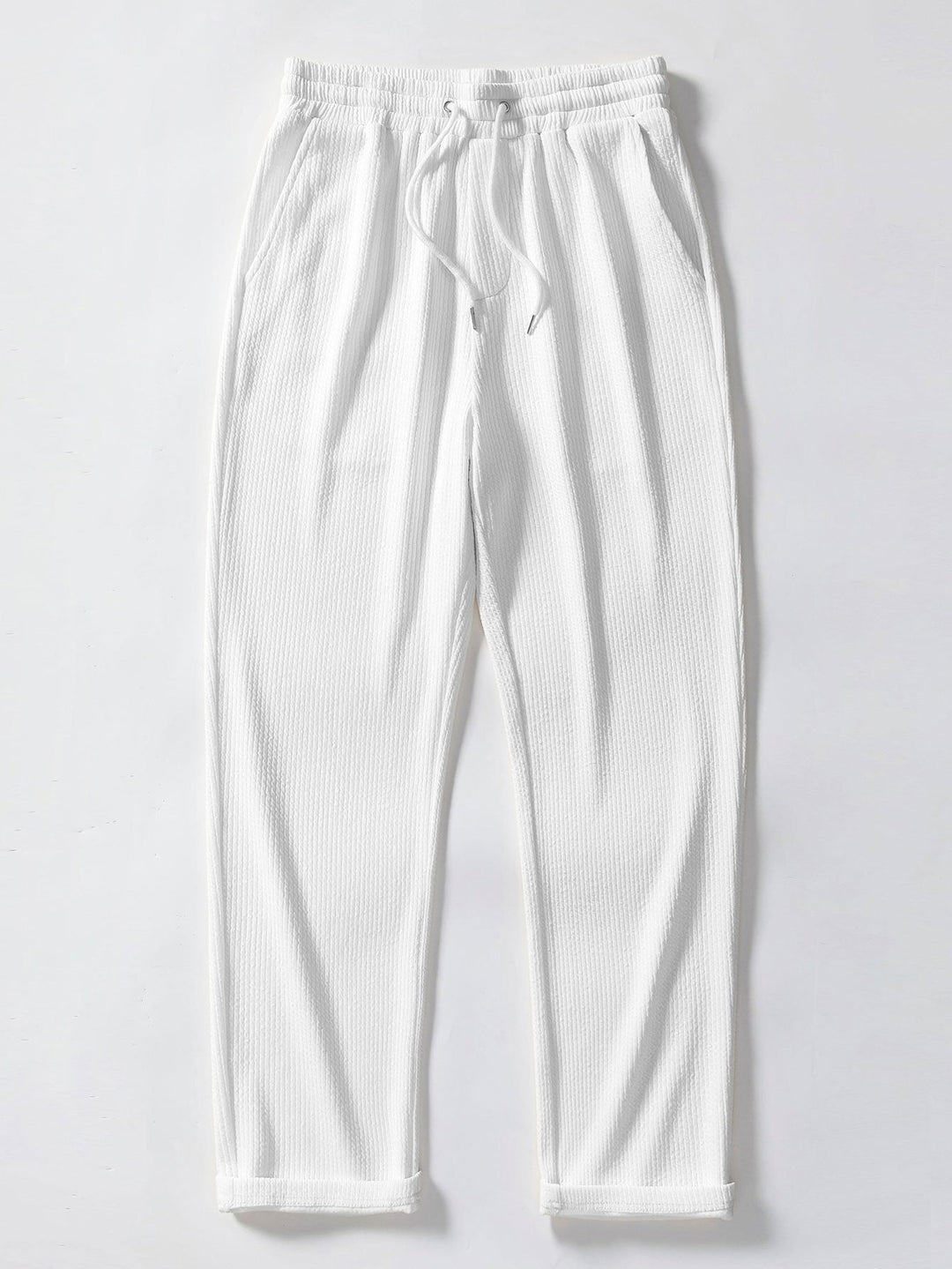 Texture Contrast Knitted V Neck Polo Shirt & Straight Leg Ribbed Pants