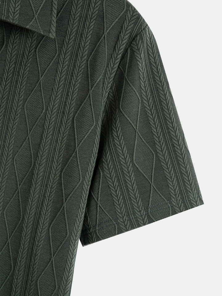 Knitted Geometric Rhombus Jacquard Polo & Straight Leg Ribbed Pants