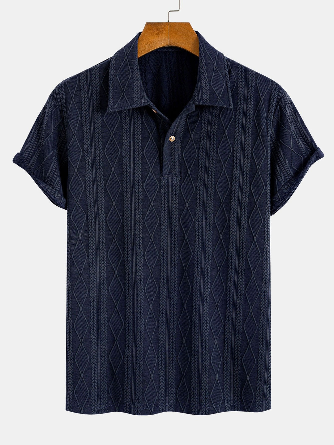 Knitted Geometric Rhombus Jacquard Polo & Straight Leg Ribbed Pants