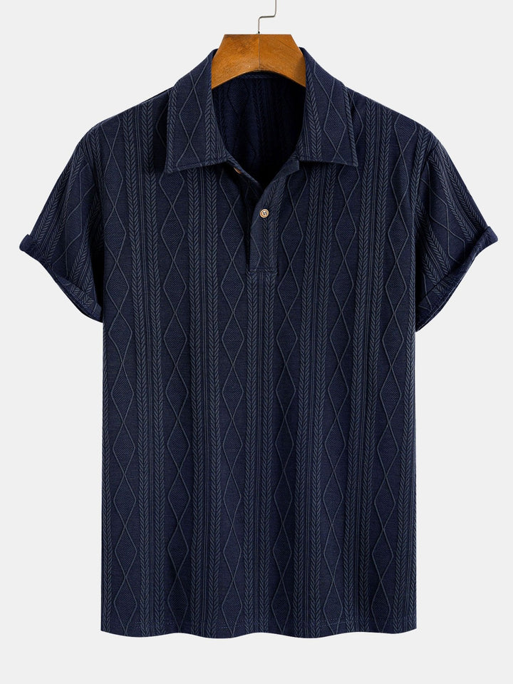 Knitted Geometric Rhombus Jacquard Polo & Straight Leg Ribbed Pants