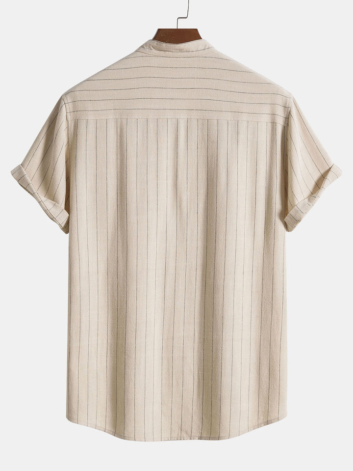 Linen Blend Striped Half Open Placket Henley Collar Shirt & Straight Leg Linen Pants