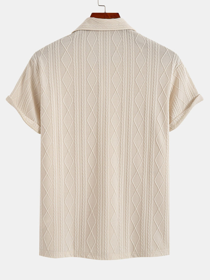 Knitted Geometric Rhombus Jacquard Polo & Straight Leg Ribbed Pants