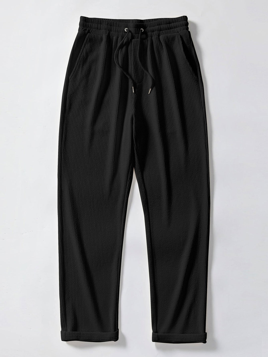 Texture Contrast Knitted V Neck Polo Shirt & Straight Leg Ribbed Pants