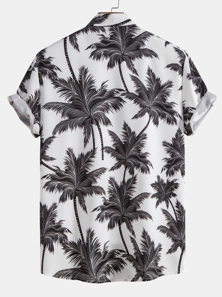 Palm Tree Print Button Up Shirt & Striped Swim Shorts