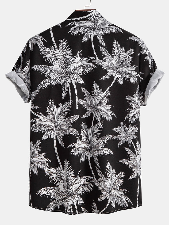 Palm Tree Print Button Up Shirt & Striped Swim Shorts
