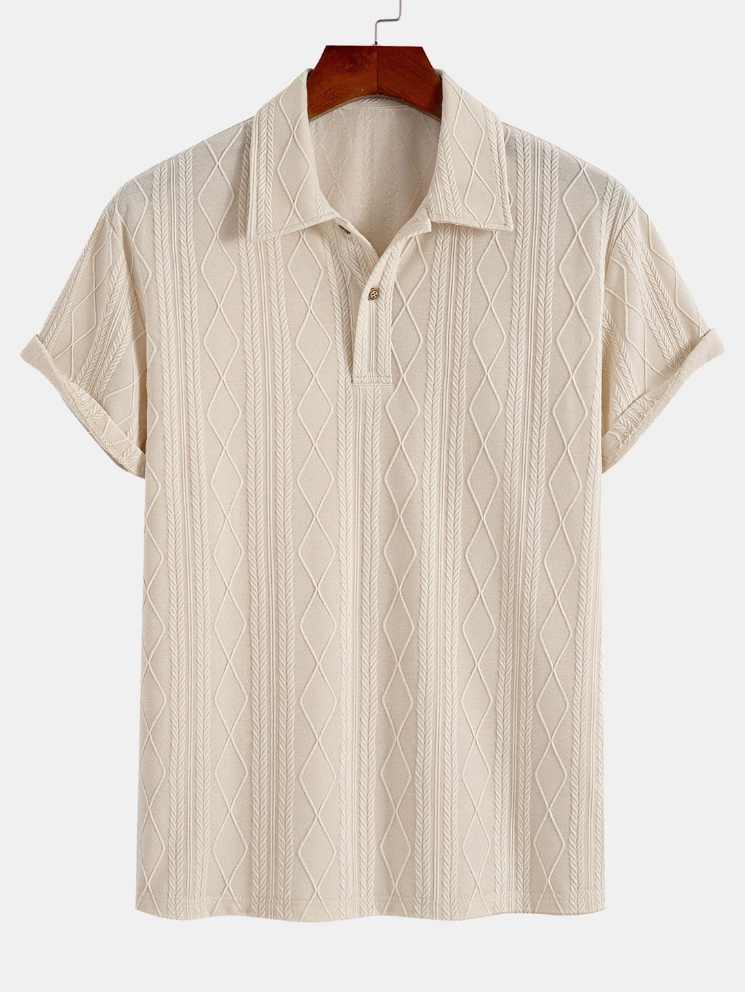 Knitted Geometric Rhombus Jacquard Polo & Straight Leg Ribbed Pants
