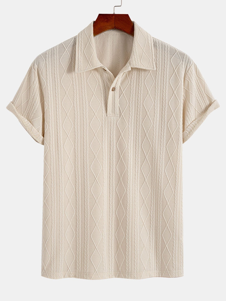 Knitted Geometric Rhombus Jacquard Polo & Straight Leg Ribbed Pants
