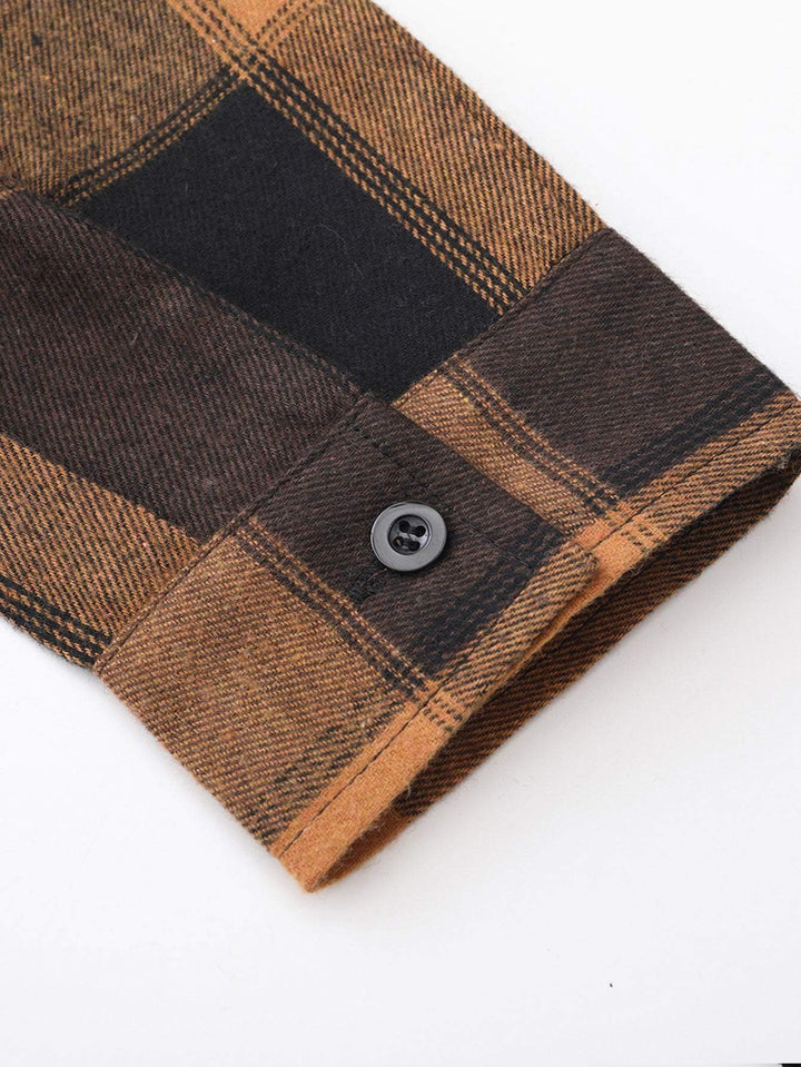 Relax Fit Plaid Corduroy Panel Hooded Shirt & Straight Leg Corduroy Pants