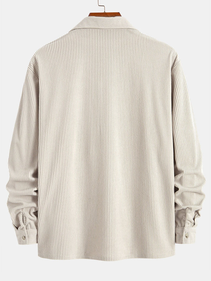 Long Sleeve Corduroy Cuban Collar Shirt & Straight Leg Linen Pants