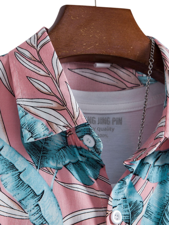 Viscose Tropical Print Button Up Shirt & Short Length Swim Shorts