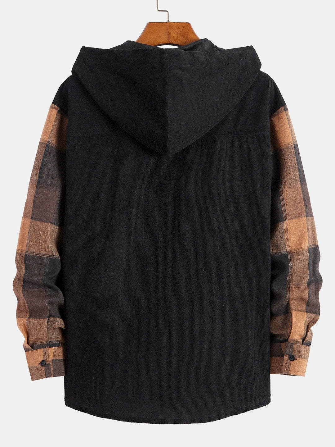 Relax Fit Plaid Corduroy Panel Hooded Shirt & Straight Leg Corduroy Pants