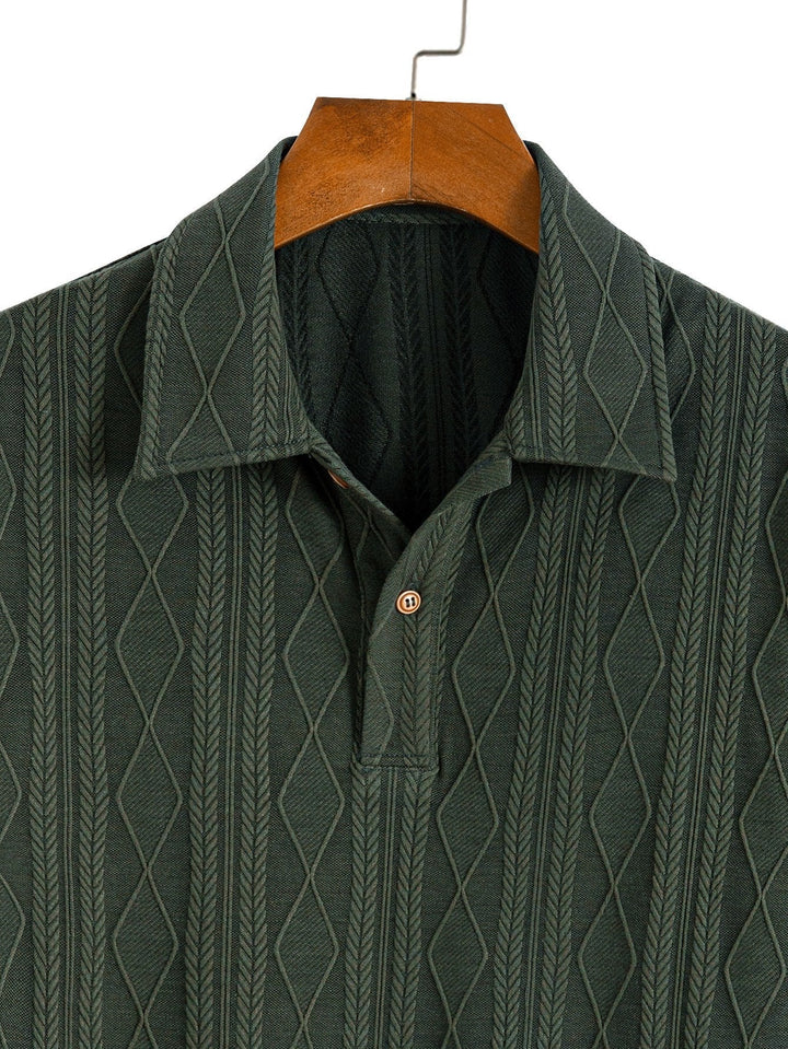 Knitted Geometric Rhombus Jacquard Polo & Straight Leg Ribbed Pants