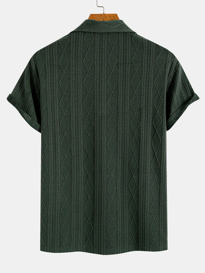 Knitted Geometric Rhombus Jacquard Polo & Straight Leg Ribbed Pants