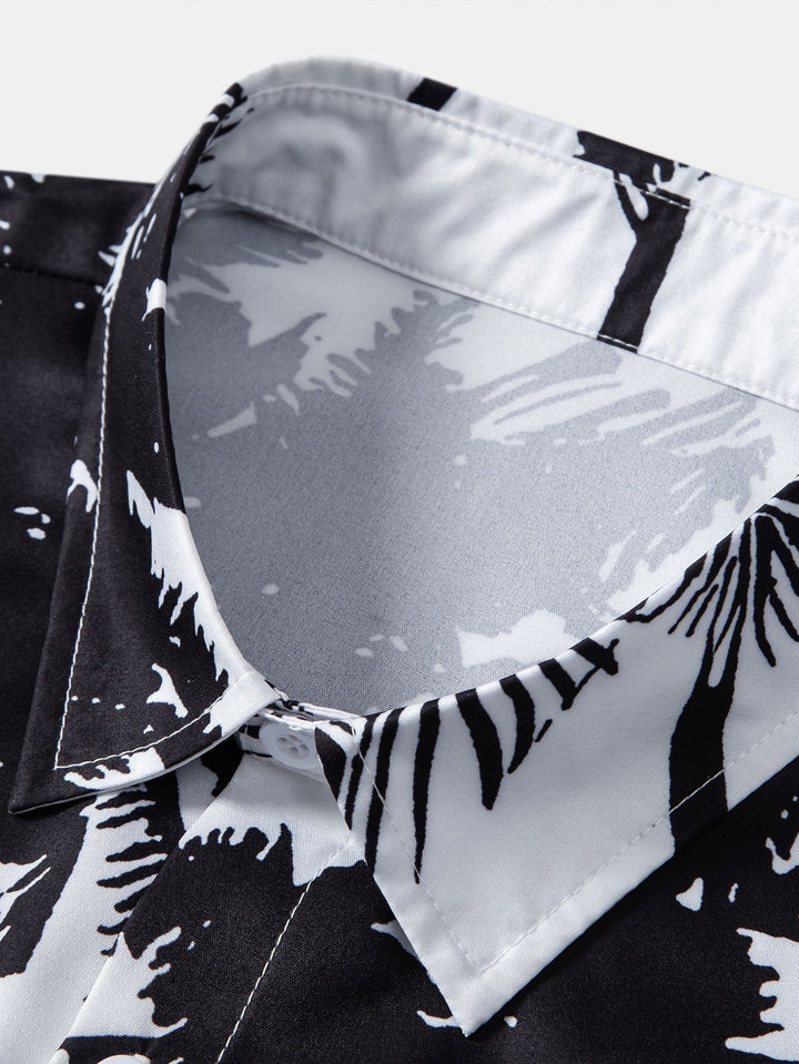 Palm Trees Print Button Up Shirt & Striped Swim Shorts