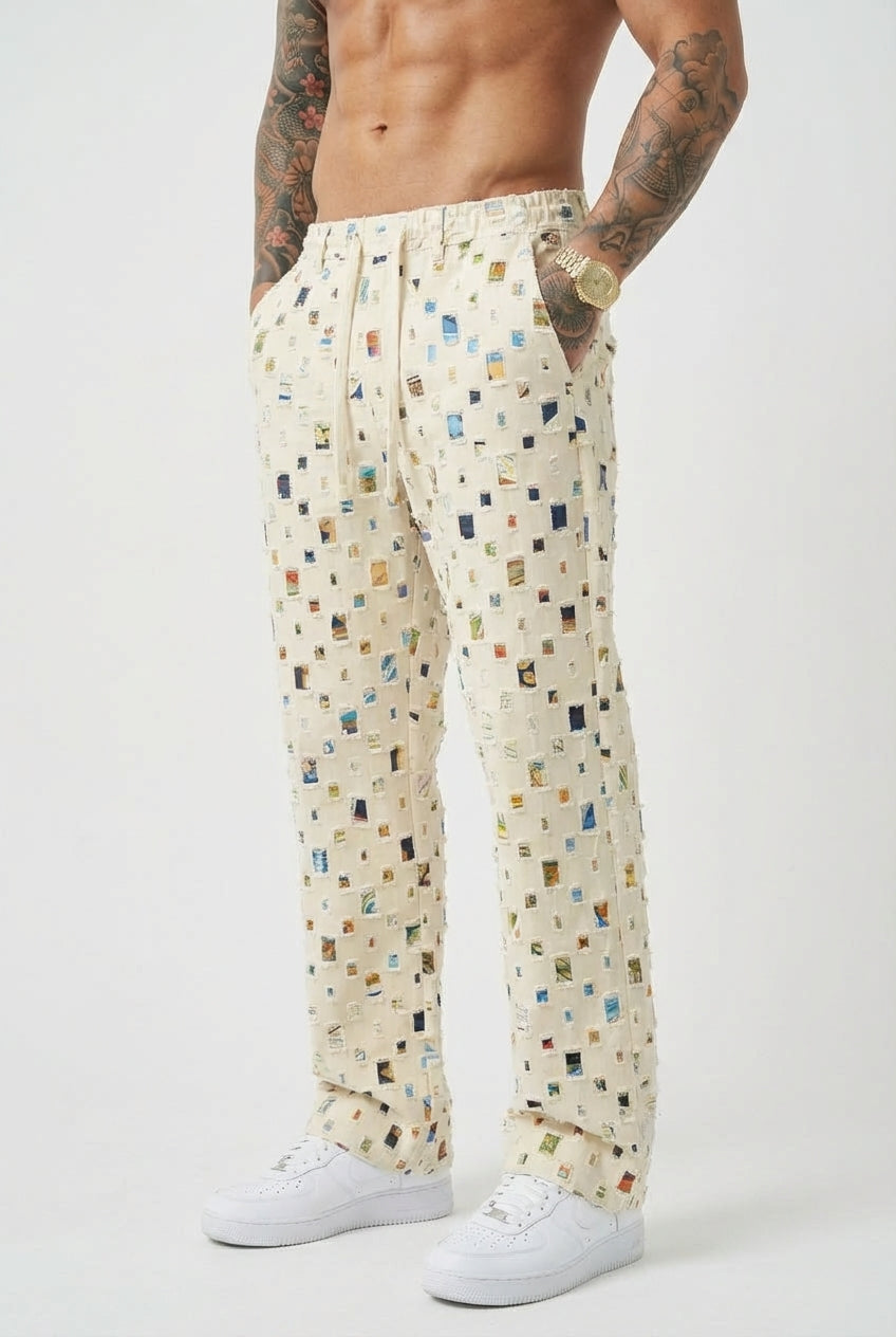 Mosaic Collection | Straight Fit Pants with Unique Mosaic Pattern | Comfortable Cotton Blend for Effortless Style 1