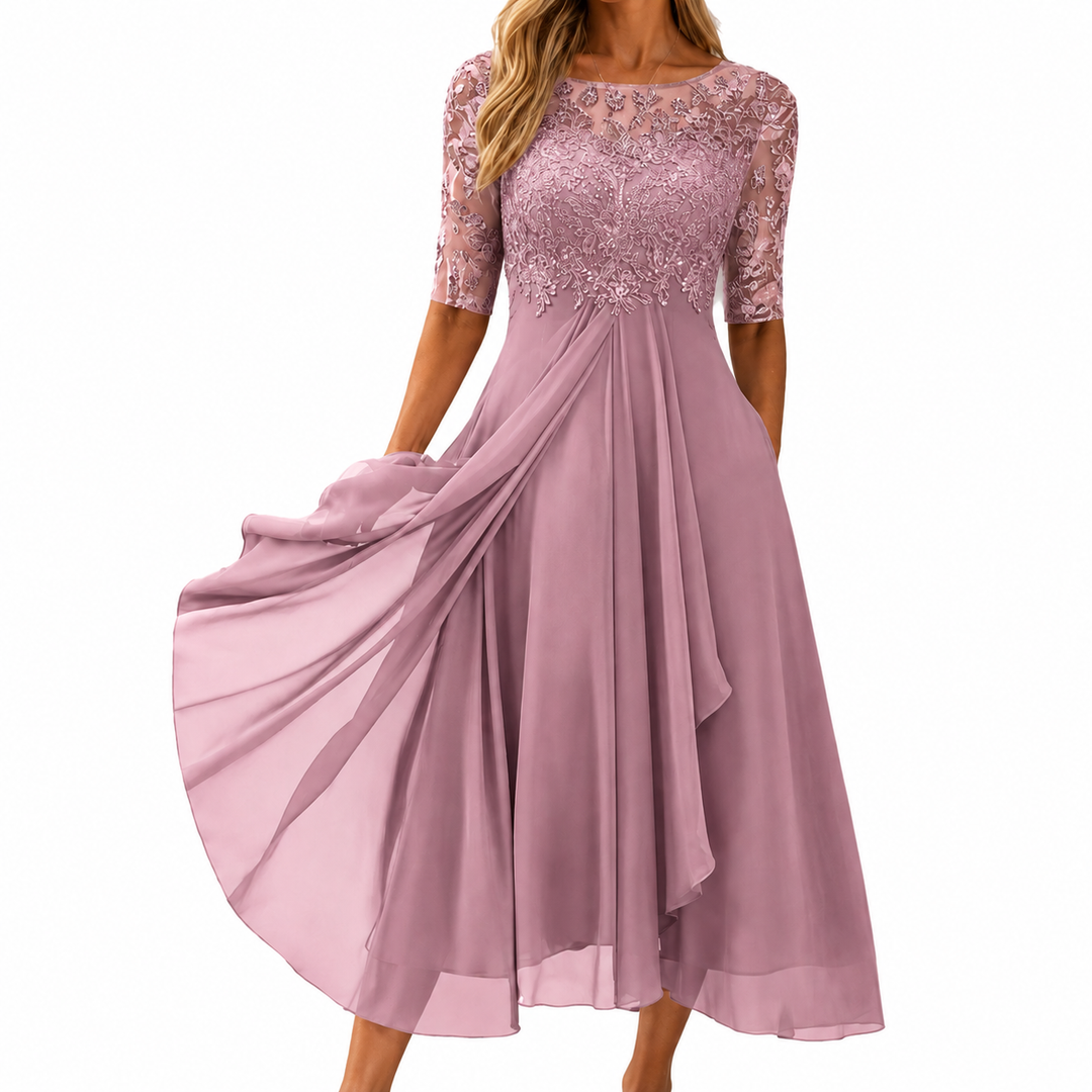 Maria™ Elegant Lace Chiffon Dress