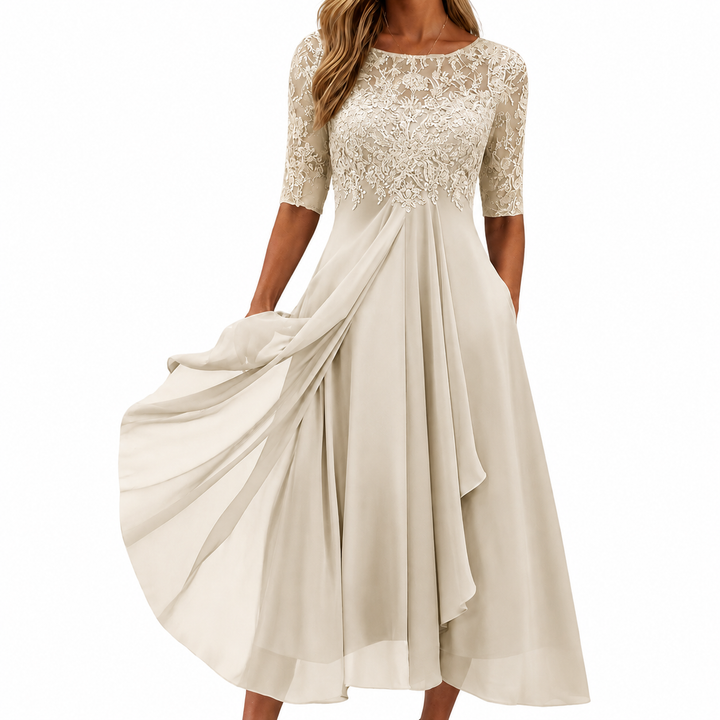 Maria™ Elegant Lace Chiffon Dress