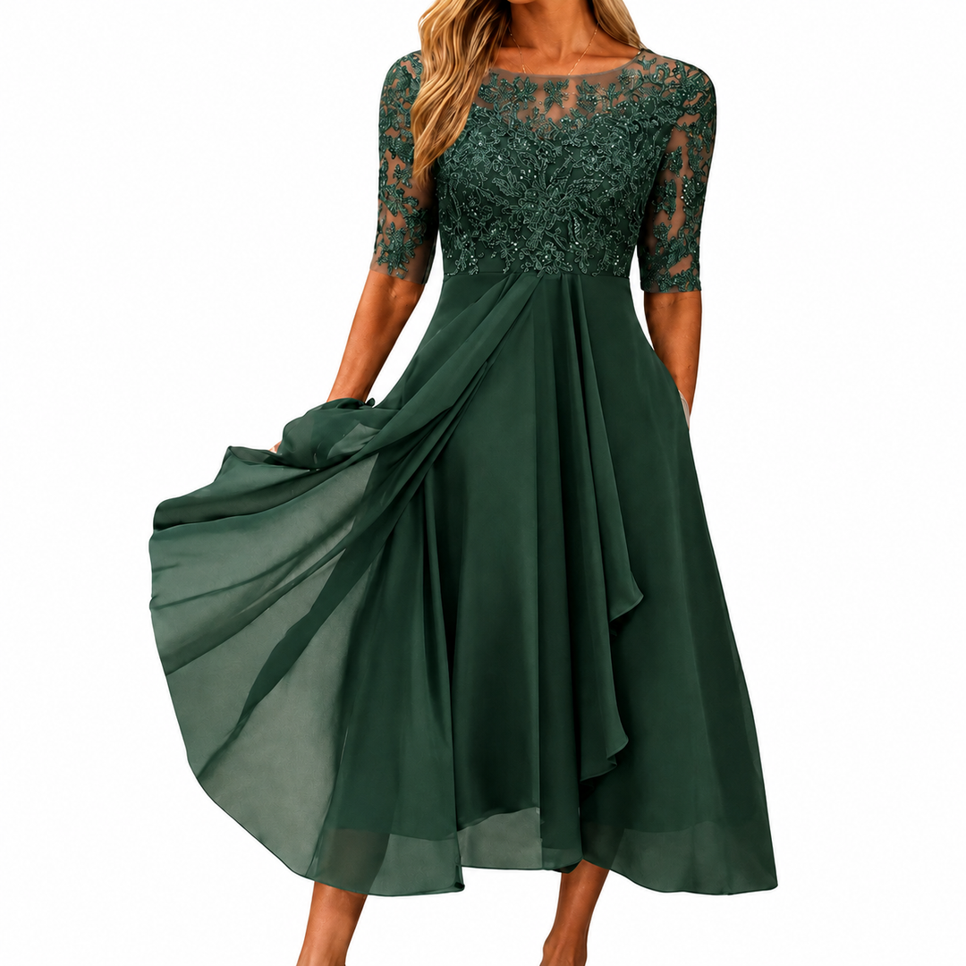 Maria™ Elegant Lace Chiffon Dress