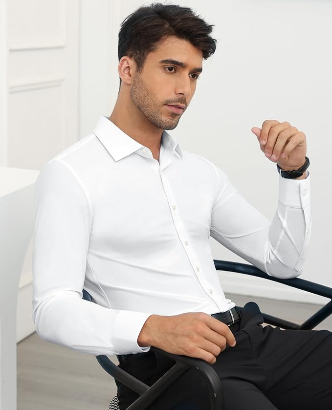 Men’s Stretch Dress Shirt – Slim & Muscle Fit, Wrinkle-Free